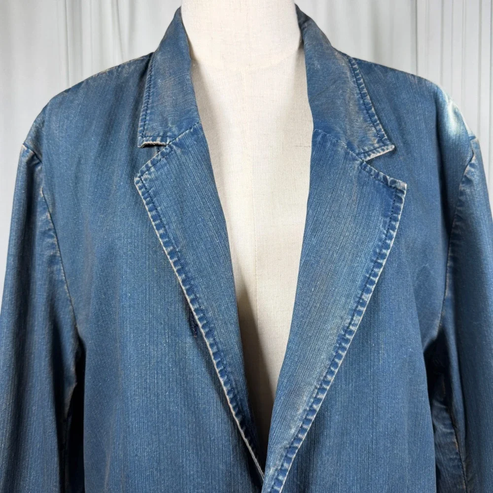 Vintage GAP Denim Blazer Jacket L Dirty Wash Y2K 2000s 100% Cotton Flap Pockets
